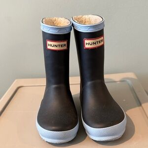 Hunter Black Boots with Light Blue Trim